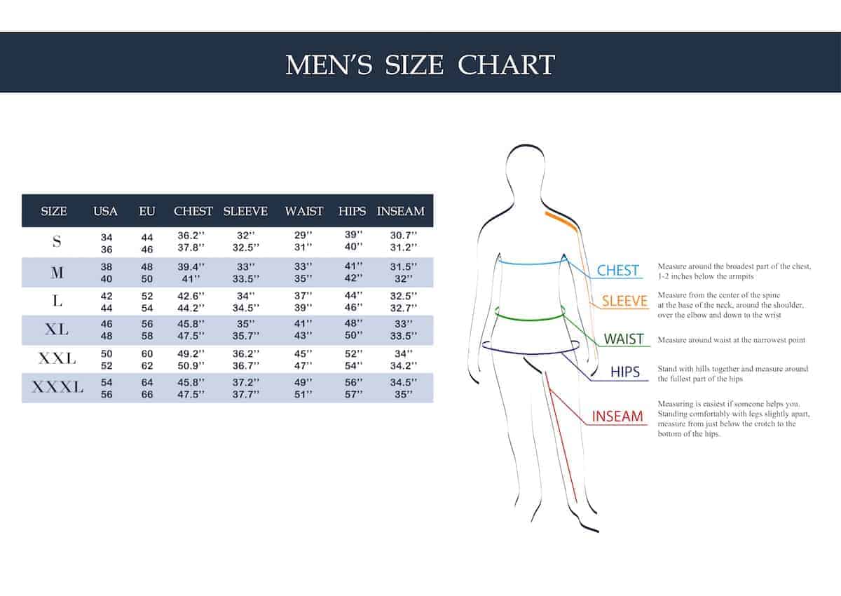 Mens Clothing Size Conversion Chart