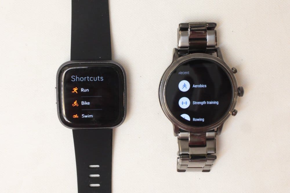 Fitbit Versa 2 vs Fossil Gen 5 Workout menu