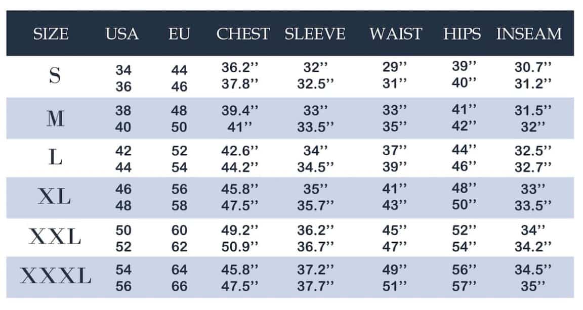 Tableau de conversion des tailles de vêtements pour hommes (pantalons ...