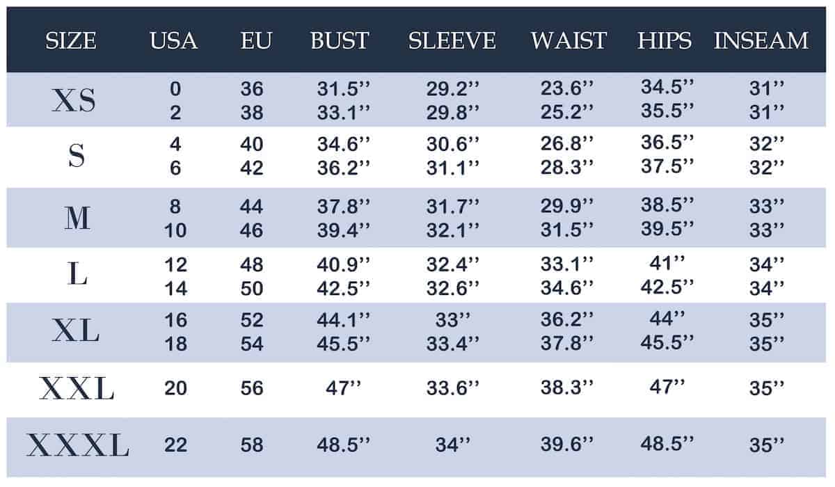 Woman s Clothing Size Conversion Chart Pants Shirts Jackets 