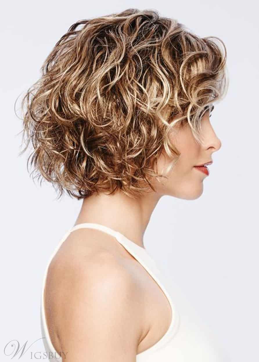 Short Curly Hairstyles Women’s Blonde Color Lace Front Cap Wigs 100% Human Hair Wig