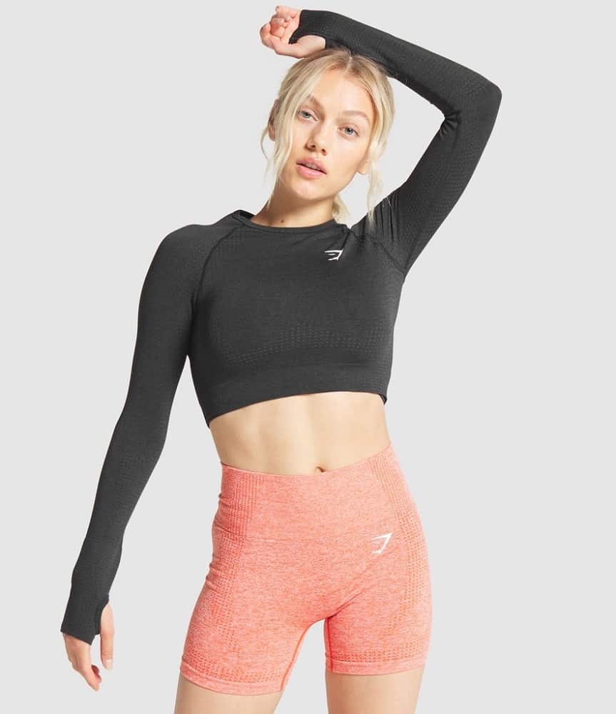 The Vital Long-Sleeved Crop Top in black from Gymshark.