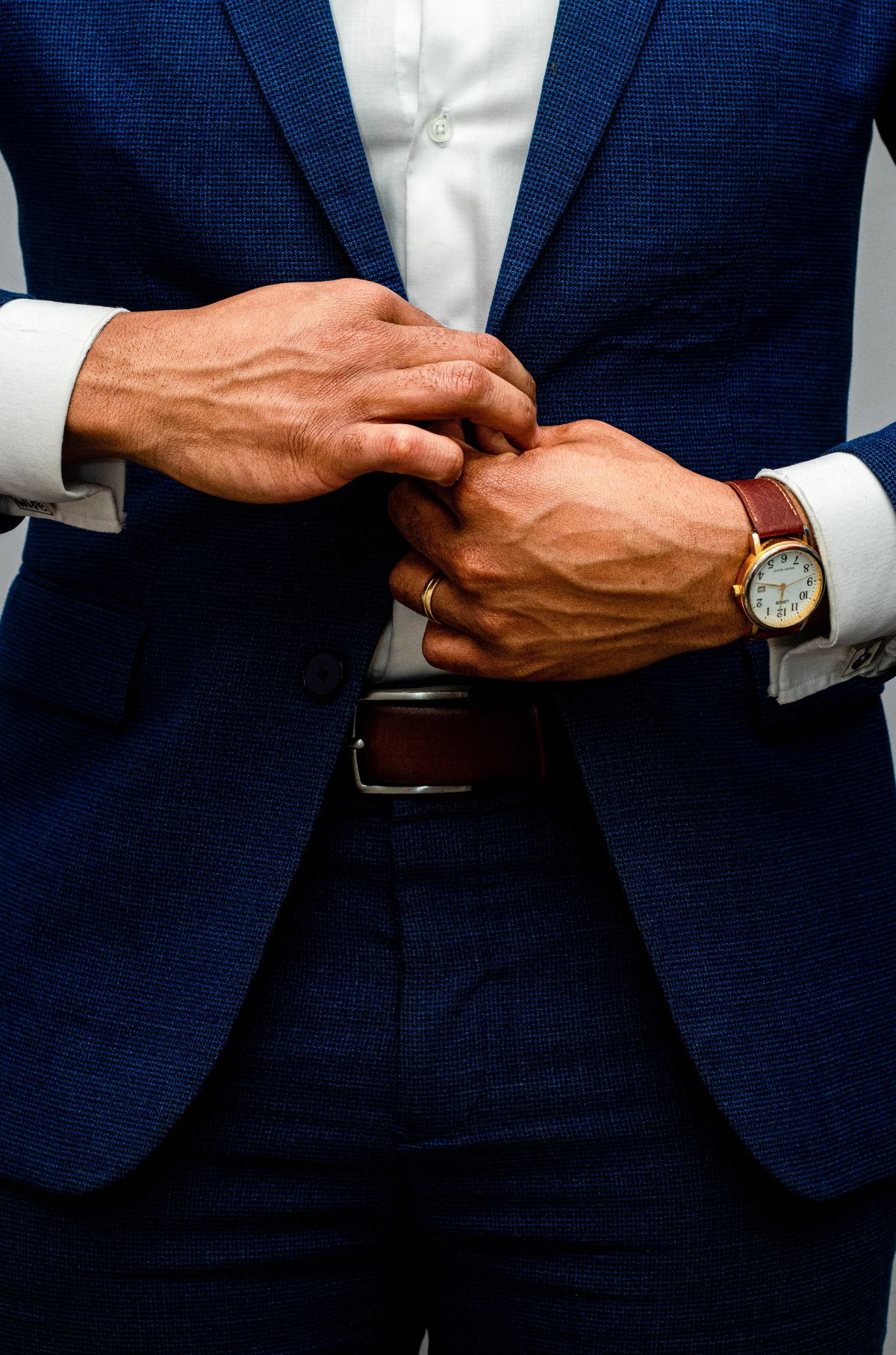 Close up of a suit with a belt