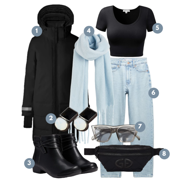 Urban Winter Chic: A Striking Blend of Cool Blues and Classic Blacks