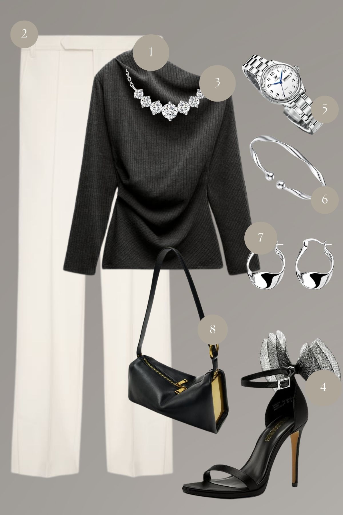 Evening Elegance: Classic Black and White with a Touch of Sparkle