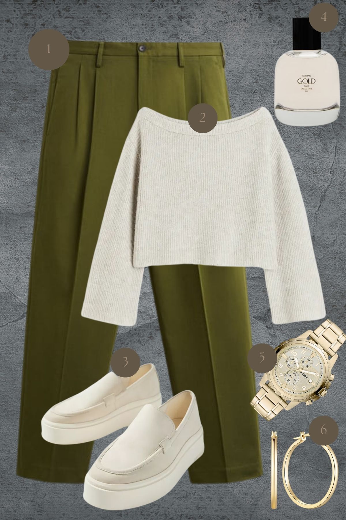 Earthy Elegance: Olive Tones and Gold Details for a Chic Fall Ensemble