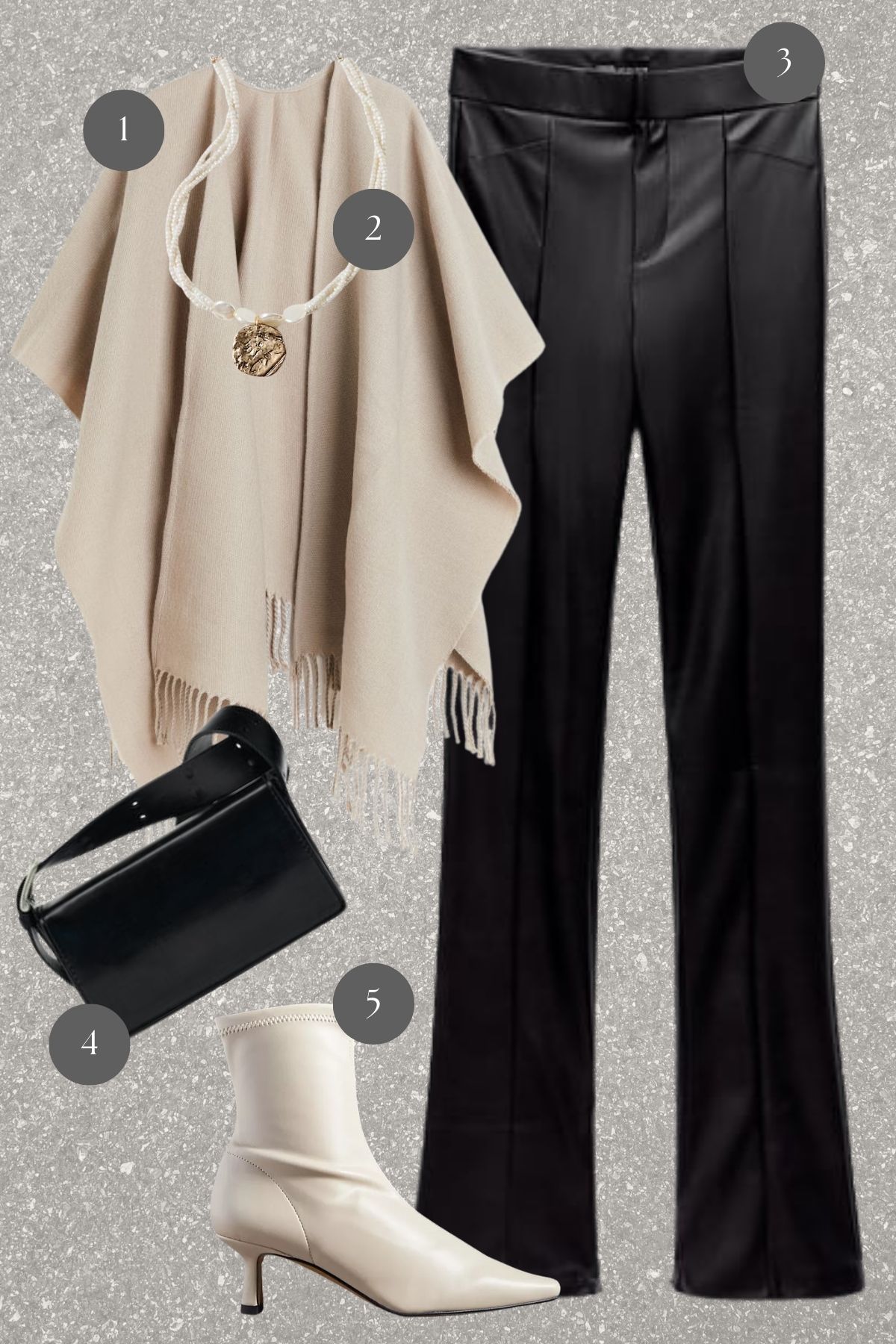 Elegant Contrast: Creamy Tones and Leather Luxe for a Striking Ensemble