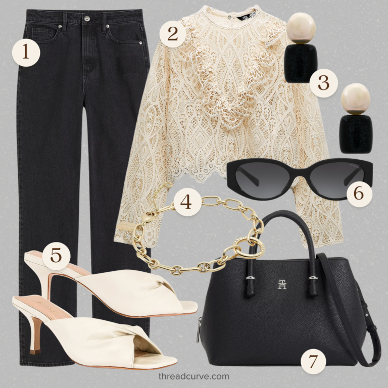 Chic Contrast: Delicate Lace Meets Bold Denim in a Modern Day-to-Night Ensemble