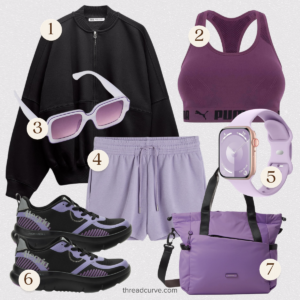 Vibrant Athleisure: A Fusion of Lavender Hues and Sleek Black for Workout Chic