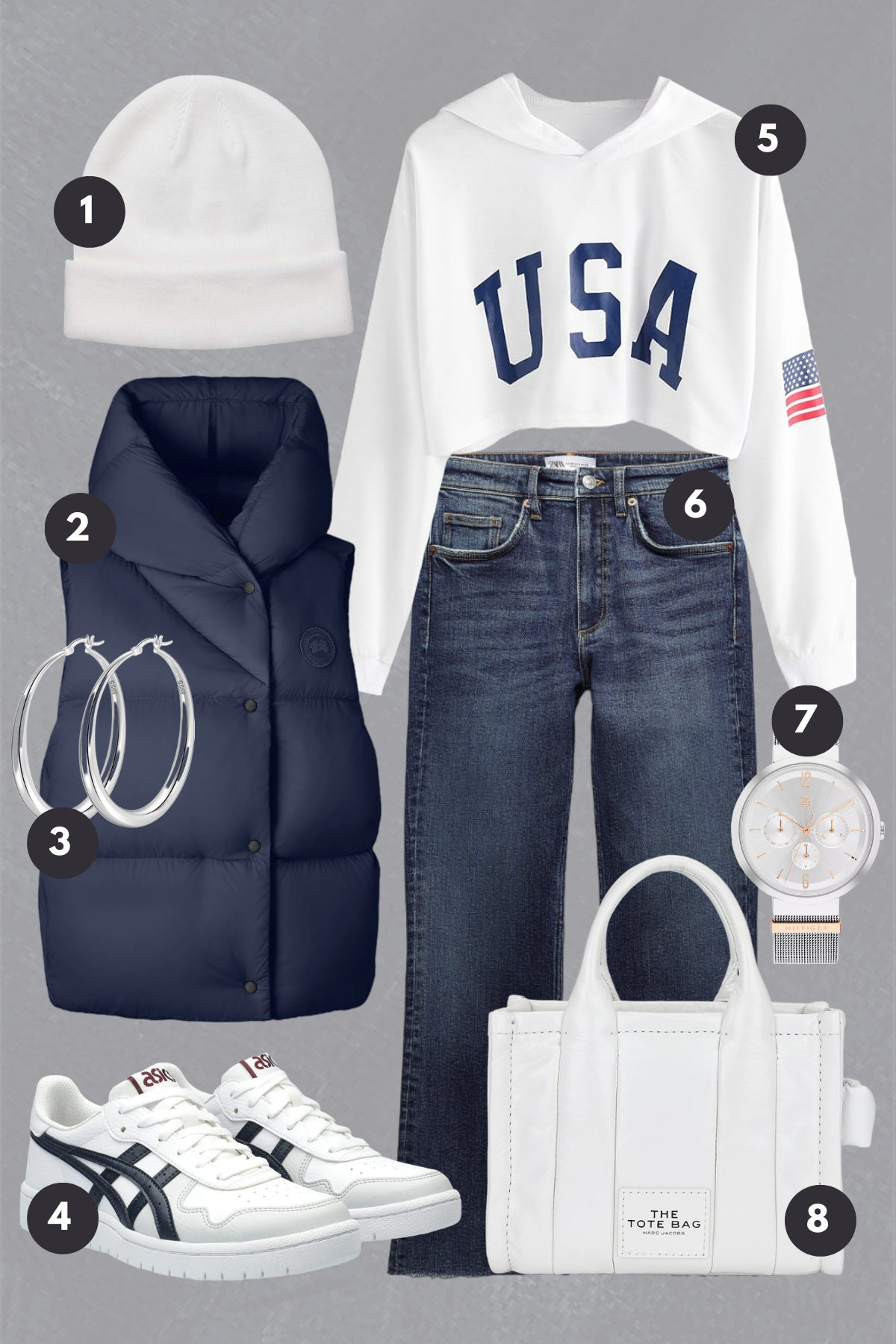 Casual Chic: A Sporty Winter Ensemble with a Patriotic Twist