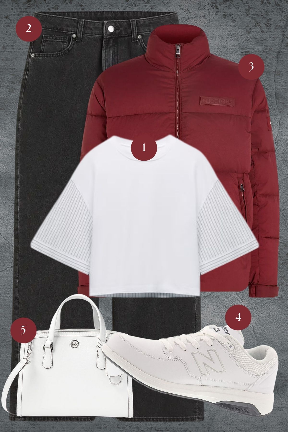 Casual Chic: A Striking Contrast of Bold Burgundy and Classic White