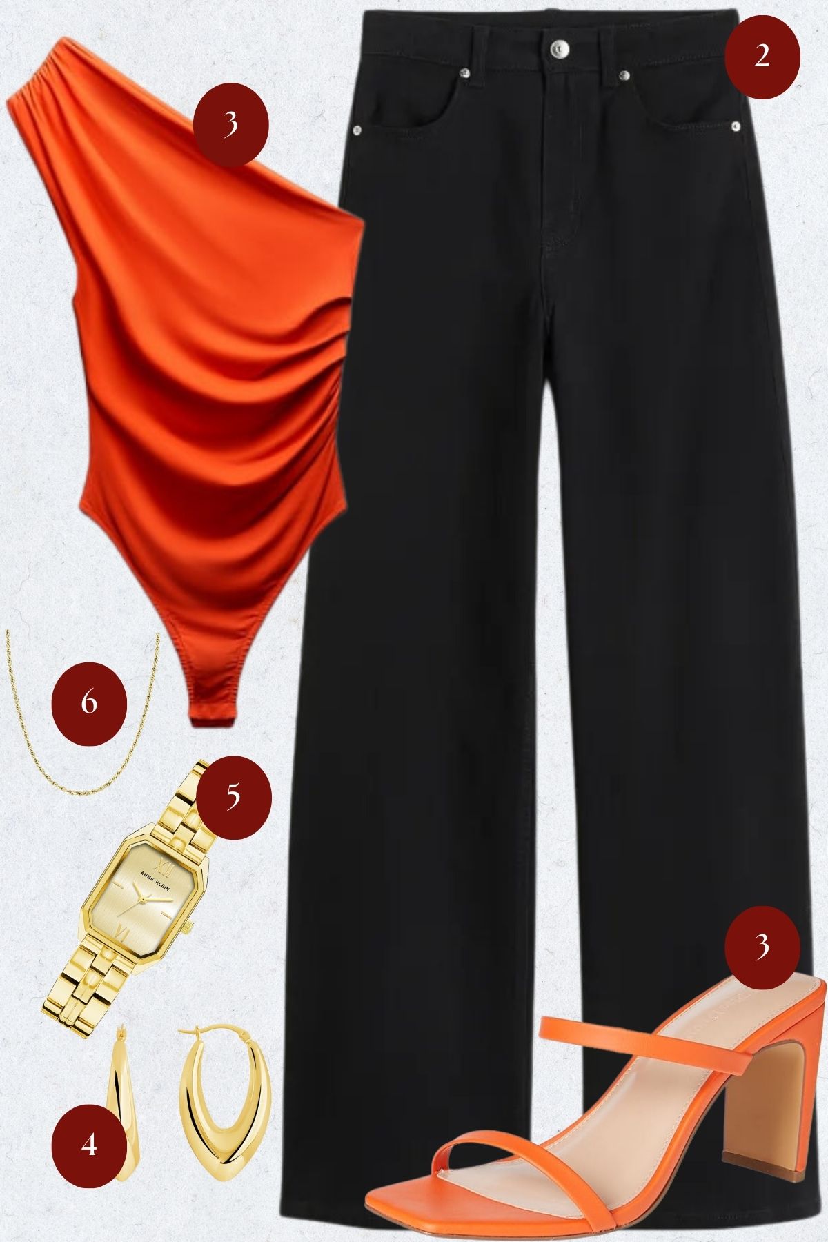 Bold and Chic: A Striking Fusion of Classic Black with a Splash of Orange