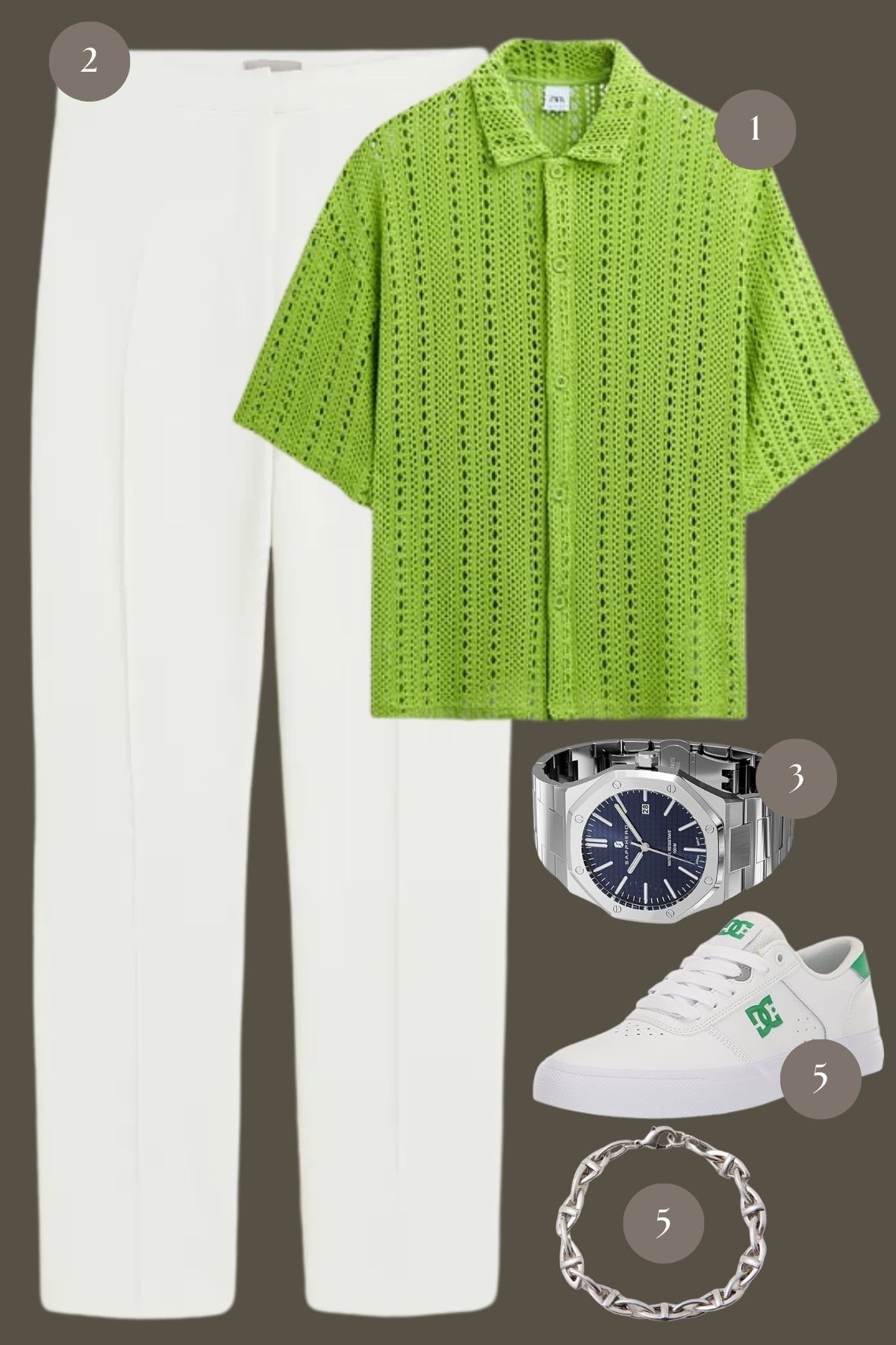 Spring Refresh: Crisp Whites Meet Lively Green for a Trendy Day Out