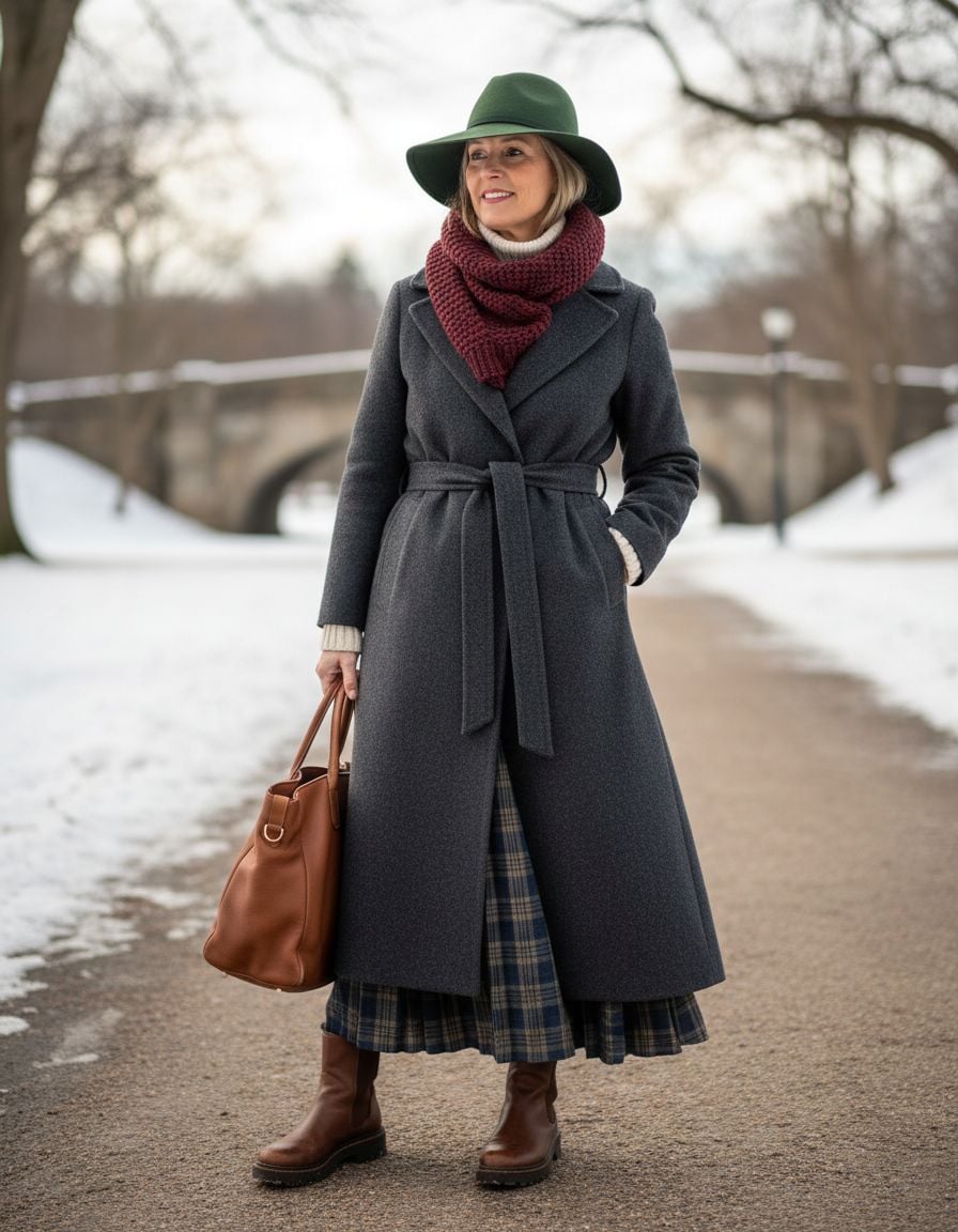 Belted Coat Layered Winter Outfit