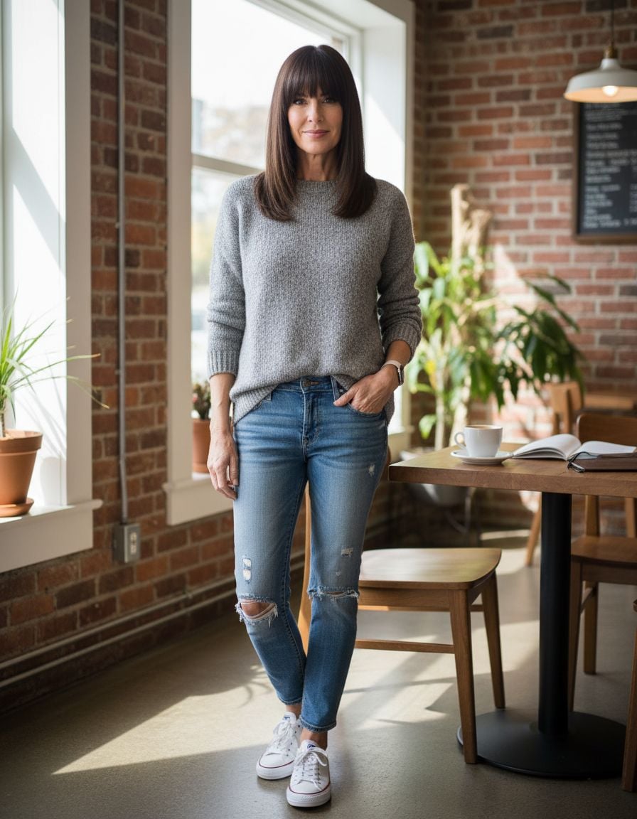 Blunt Curtain Bangs with Sleek Styling