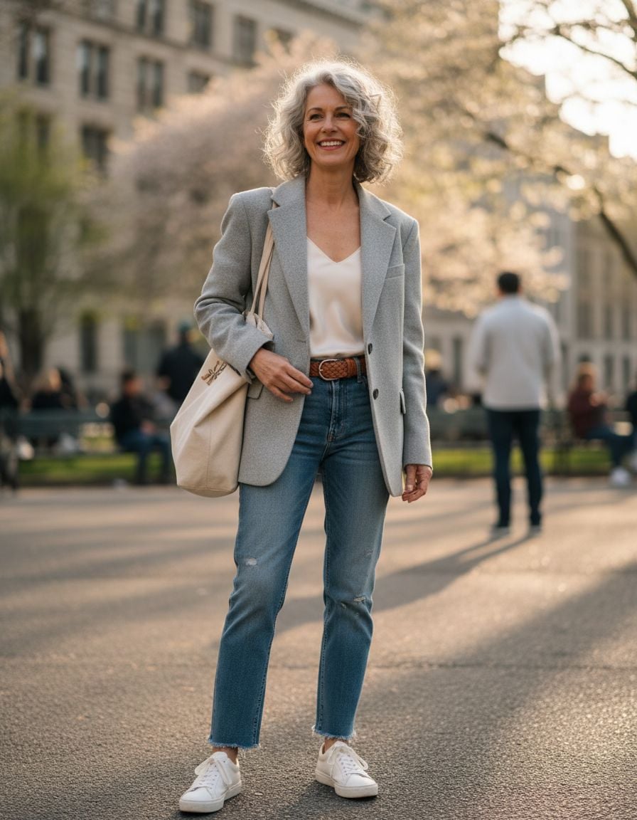 Boyfriend Blazer with Straight-Leg Jeans