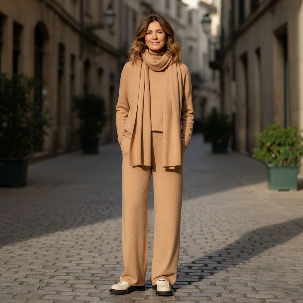 Camel Monochrome Outfit with Wide-Leg Trousers