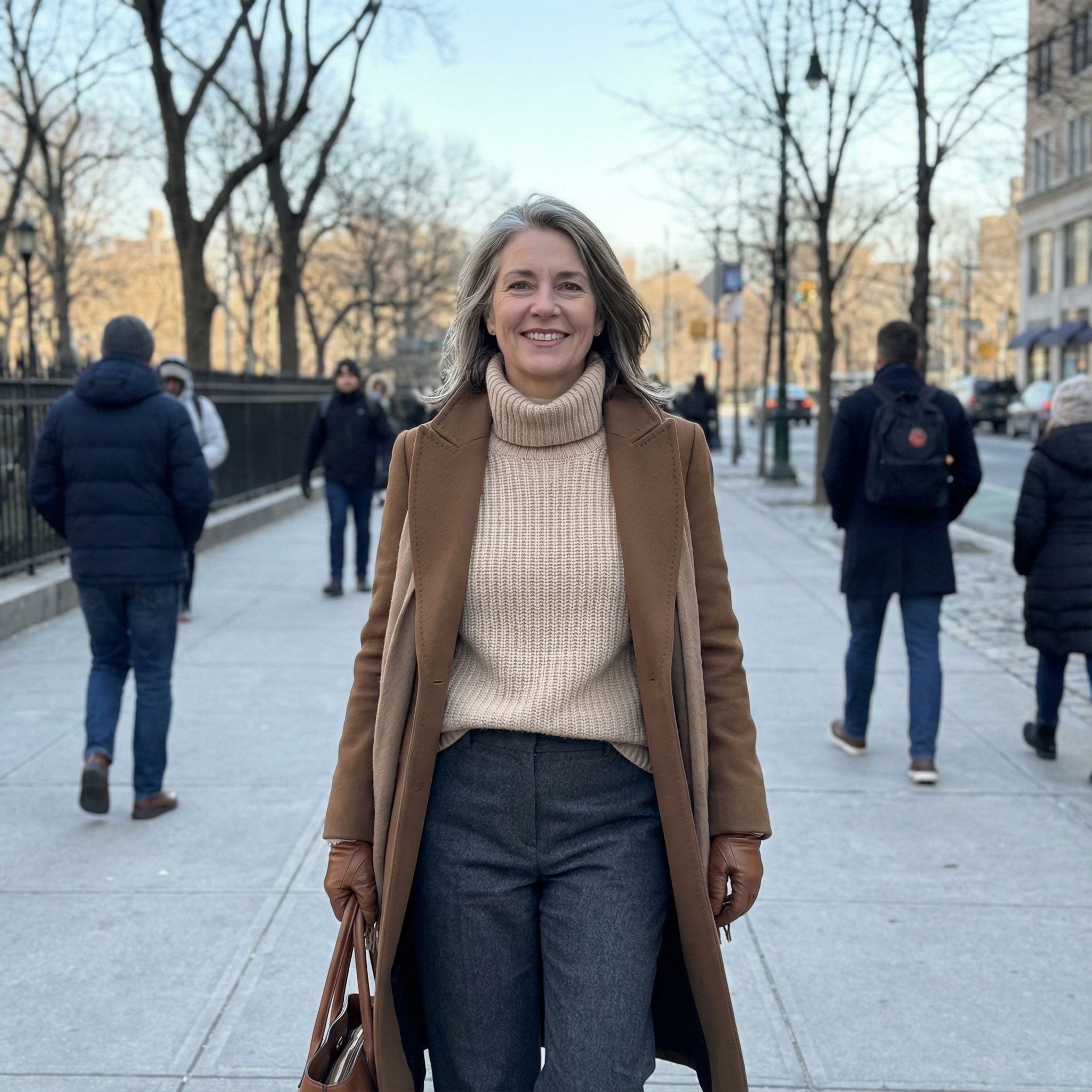 Cashmere Turtleneck Quiet Luxury Winter Walking Outfit for 40-Year-Old Women