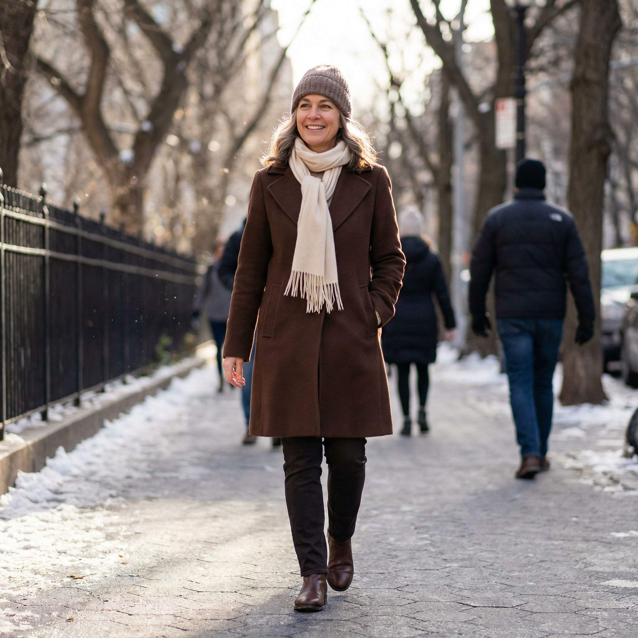 Chocolate Brown Quiet Luxury Winter Walking Outfit for 40-Year-Old Women