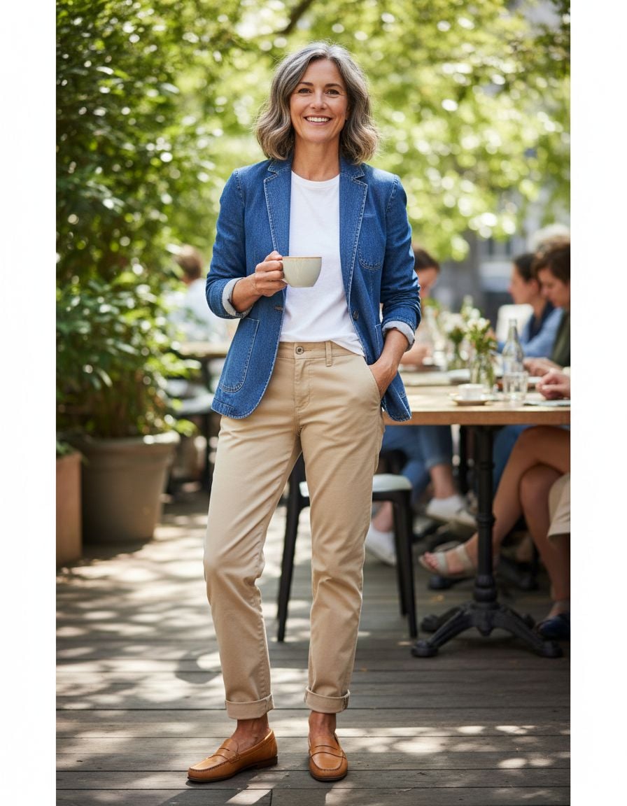 Denim Blazer with Casual Chinos