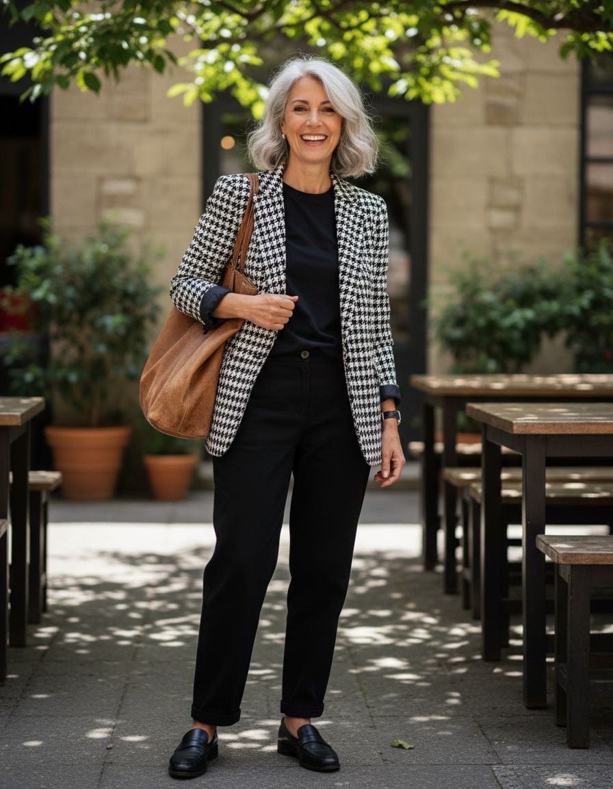 Houndstooth Blazer with Black Basics