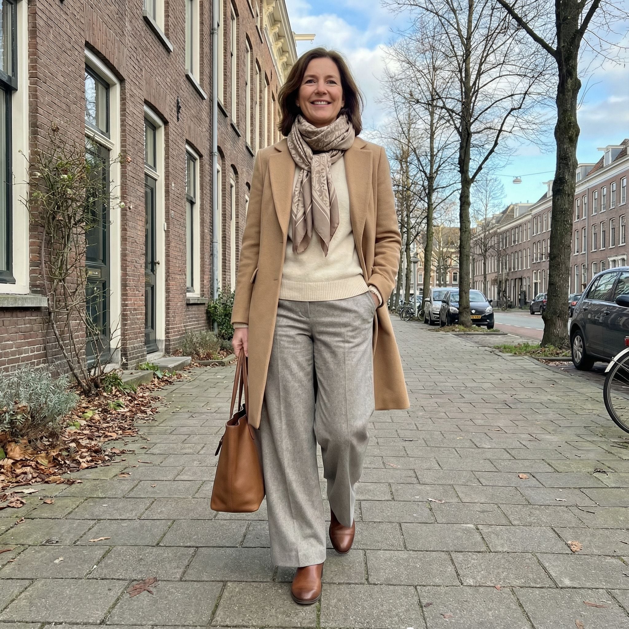 Neutral Palette Quiet Luxury Winter Day Ensemble for 40-Year-Old Women