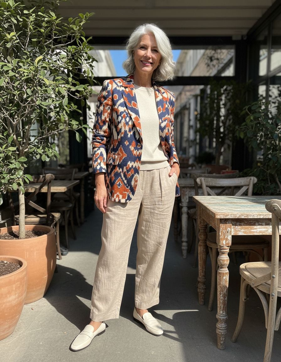 Patterned Blazer with Neutral Basics