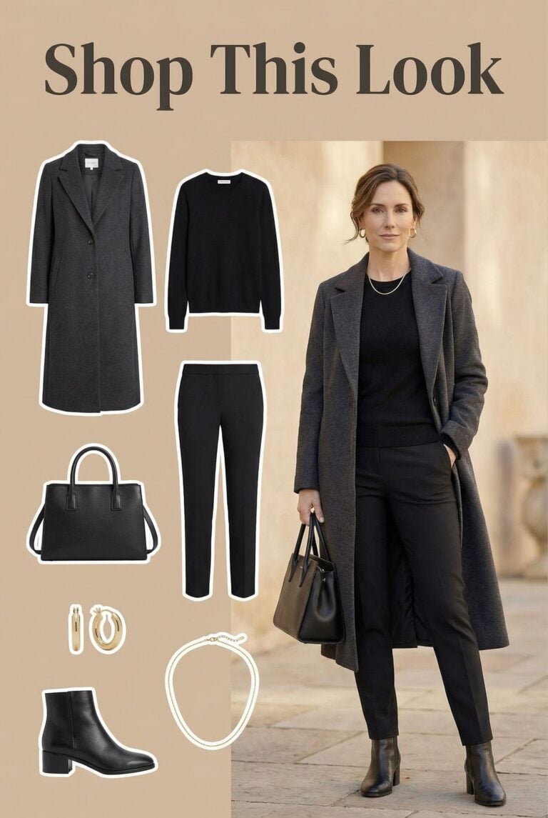 Quiet Luxury: The All-Black Cashmere & Charcoal Coat Look Women Over 40 Are Loving
