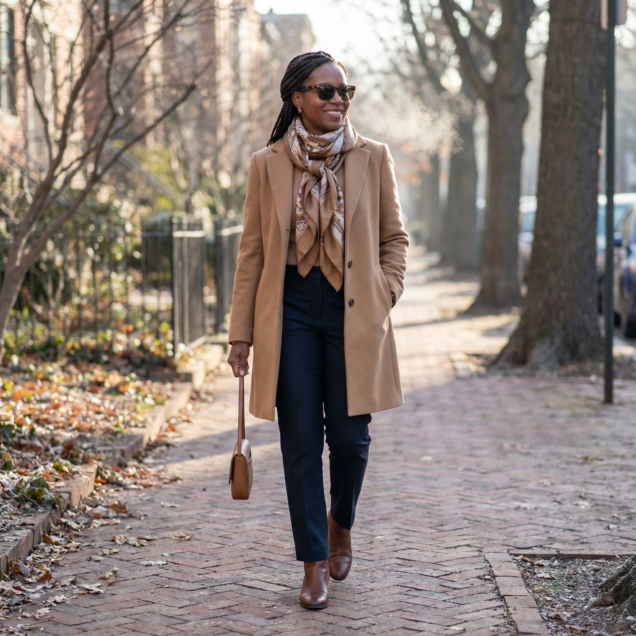 Silk Scarf Quiet Luxury Crisp Morning Outfit for 40-Year-Old Women