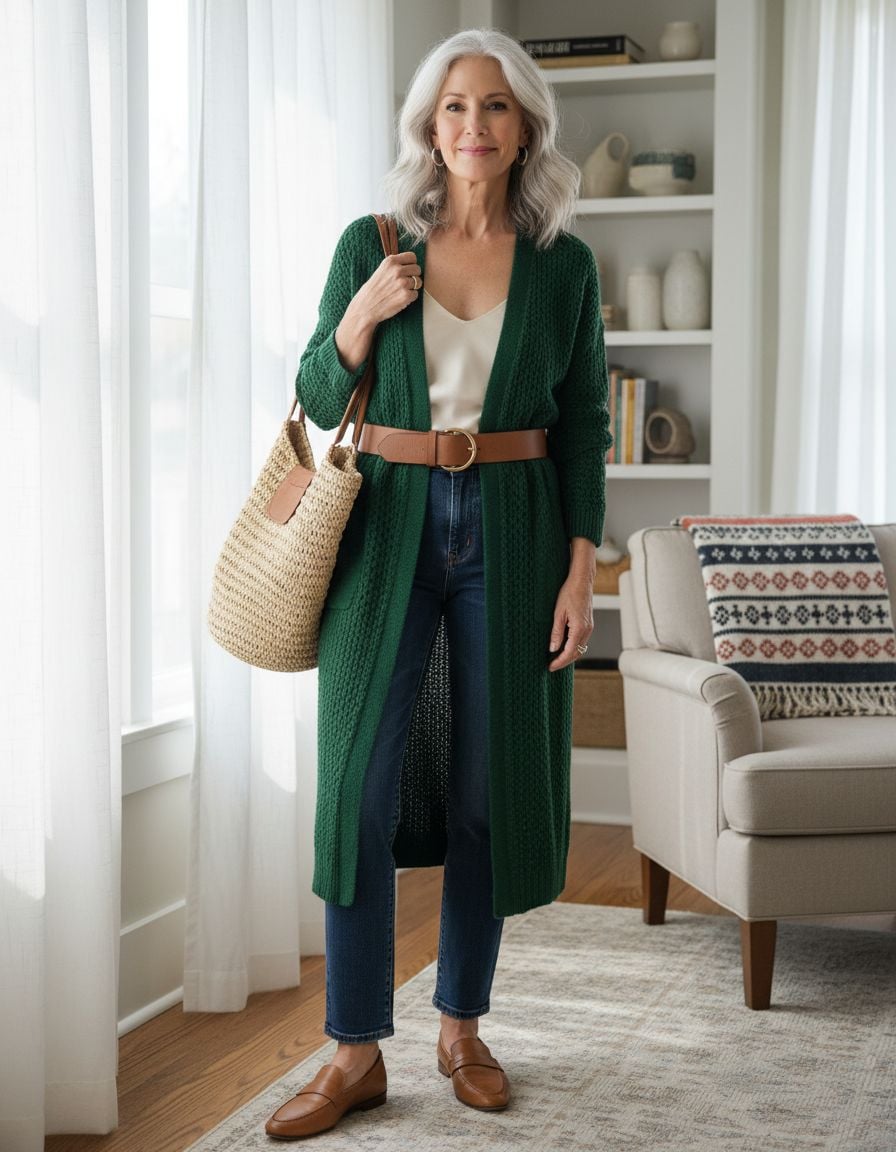 Stylish Cardigan Outfits for Women Over 40 with Chic Everyday Basics