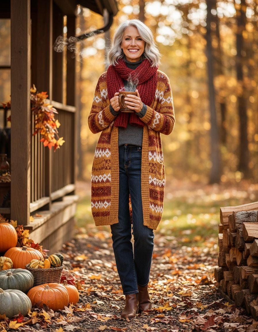 Stylish Cardigan Outfits for Women Over 40 with Cozy Autumn Energy