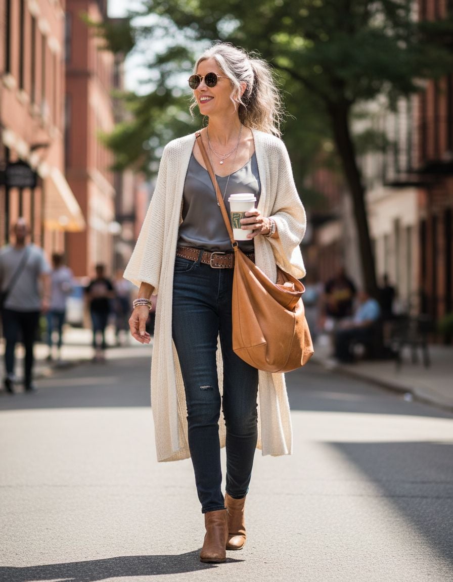 Stylish Cardigan Outfits for Women Over 40 with Effortless Street Style