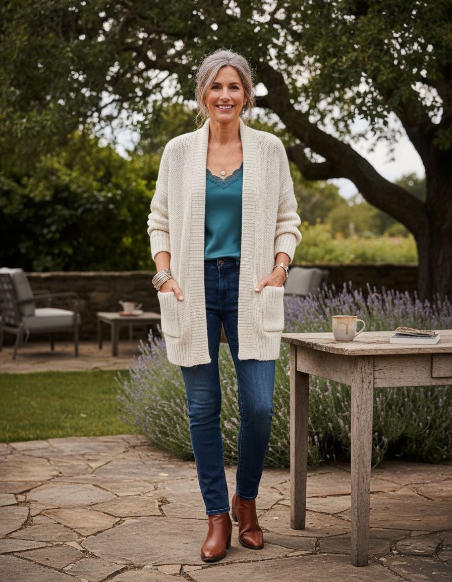 Stylish Cardigan Outfits for Women Over 40 with Elevated Casual Styling