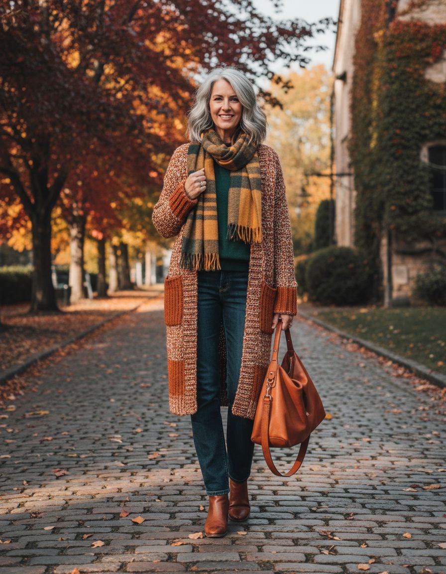 Stylish Cardigan Outfits for Women Over 40 with Fall-Ready Textures