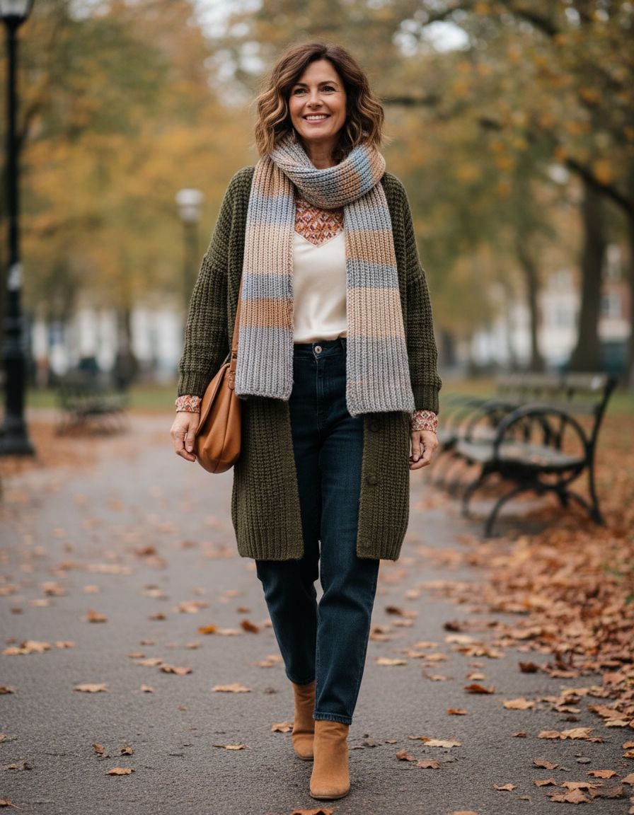 Stylish Cardigan Outfits for Women Over 40 with Layered Transitional Looks
