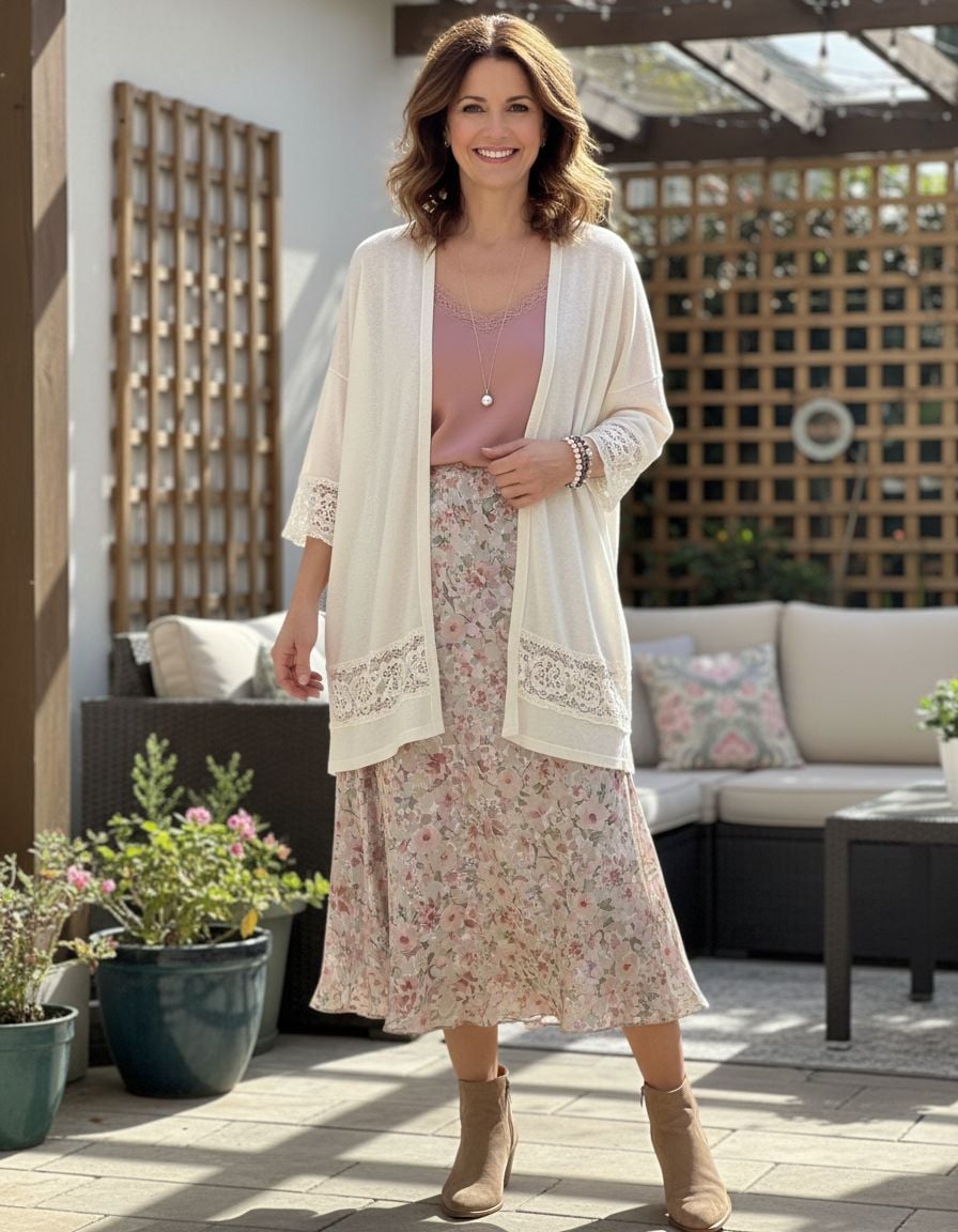 Stylish Cardigan Outfits for Women Over 40 with Soft Feminine Details