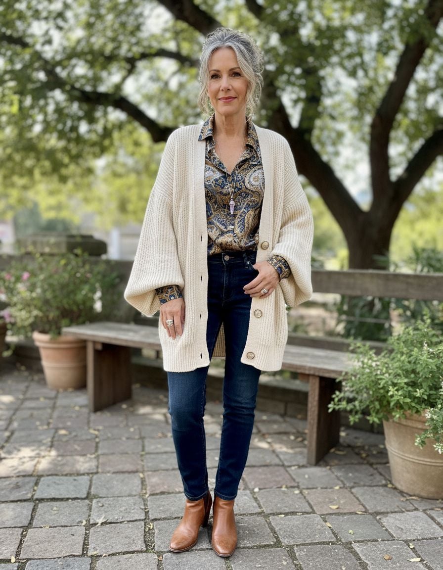 Stylish Cardigan Outfits for Women Over 40 with Subtle Statement Pieces
