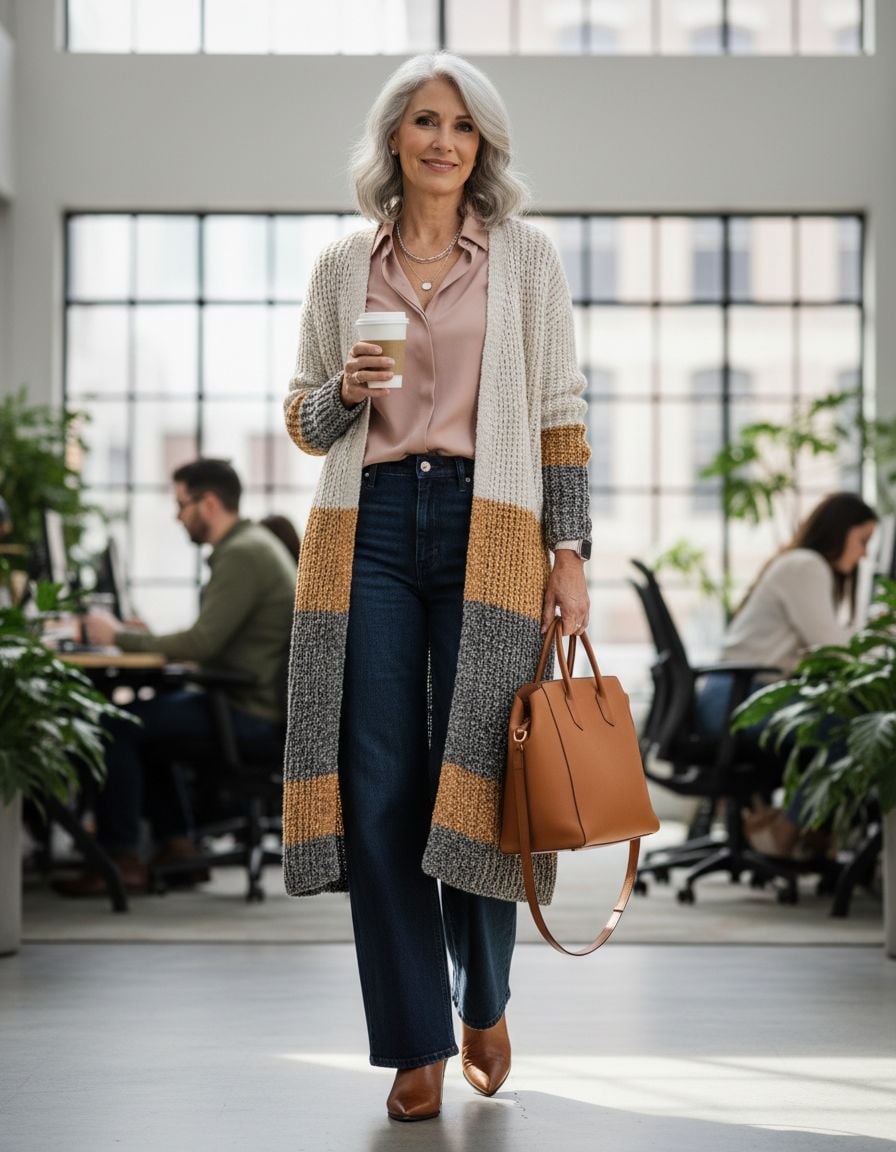 Stylish Cardigan Outfits for Women Over 40 with Transitional Office Looks