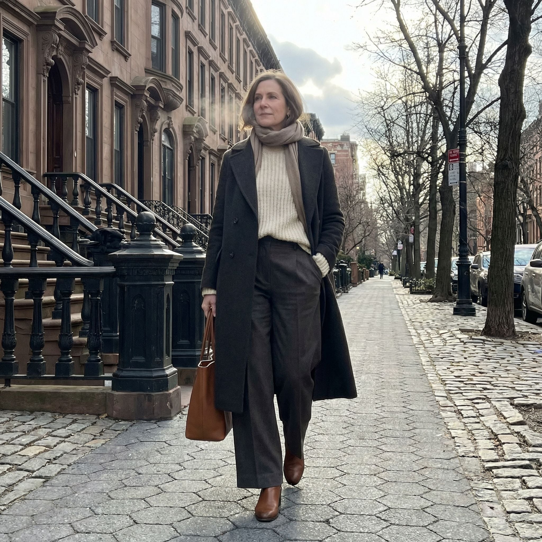 Tailored Trousers Quiet Luxury Winter Sidewalk Style for 40-Year-Old Women