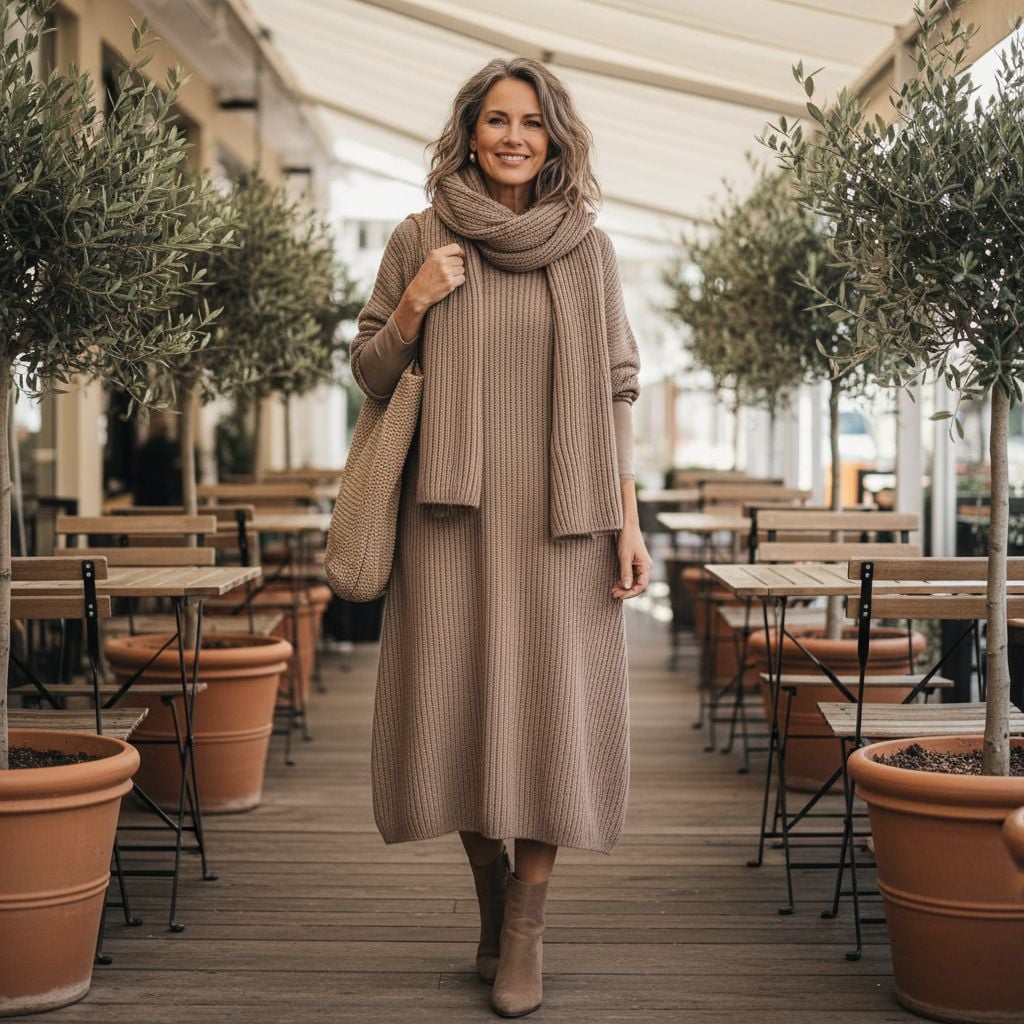 Taupe Monochrome Outfit with Knit Dress