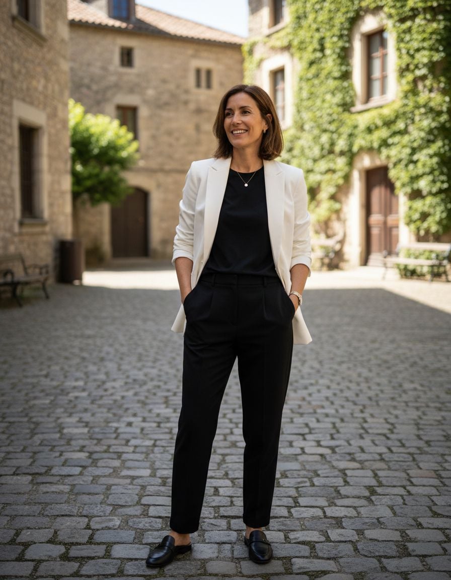 White Blazer with Black Trousers