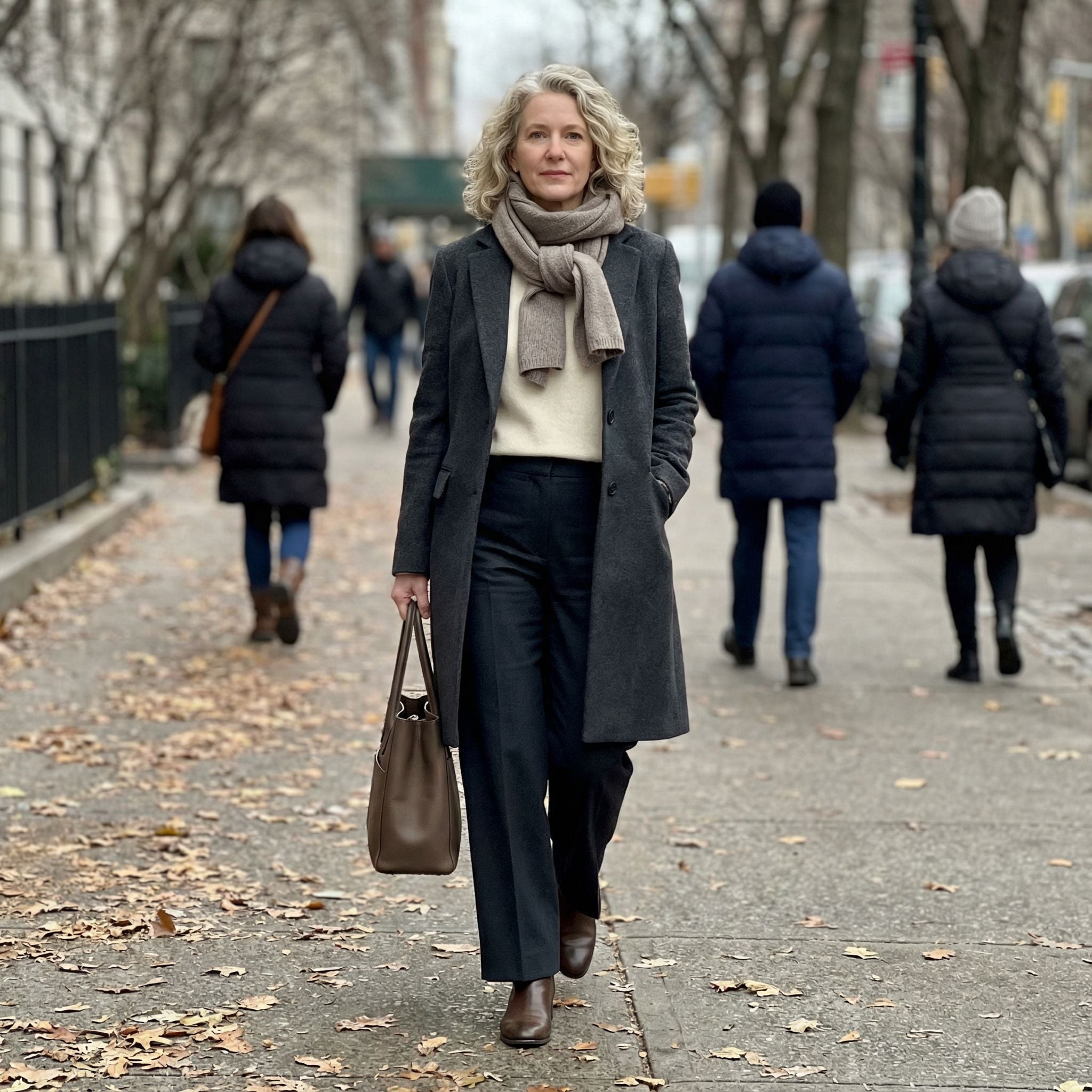 Wide Leg Trousers Quiet Luxury Winter Walking Look for 40-Year-Old Women