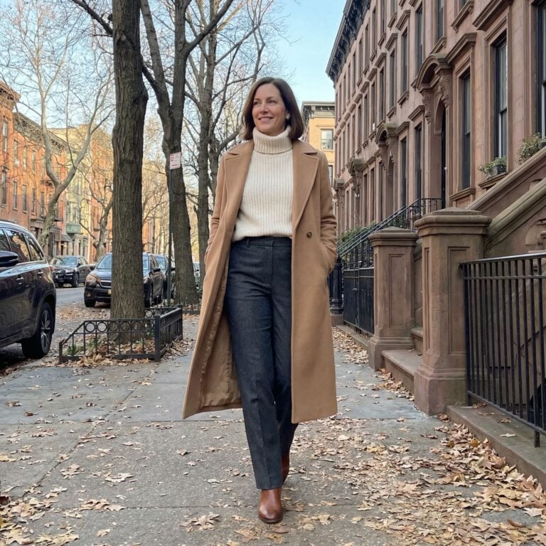 Wool Trousers Quiet Luxury Crisp Morning Walk Look for 40-Year-Old Women