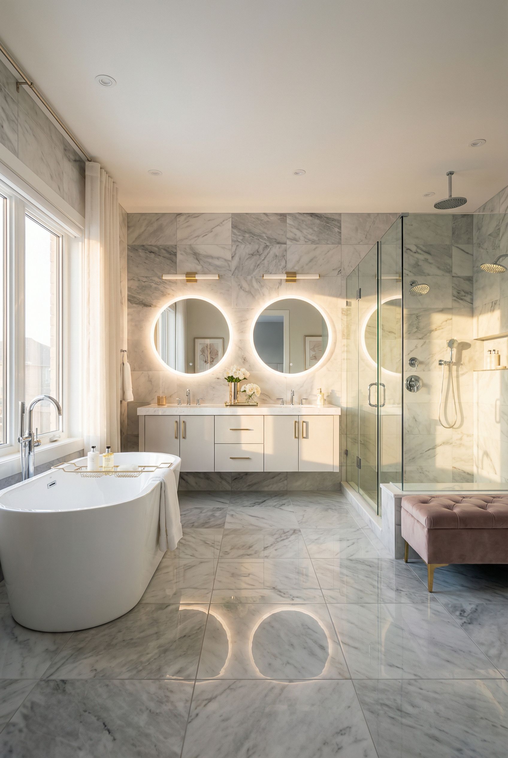 $100,000 Contemporary Glam Primary Bathroom