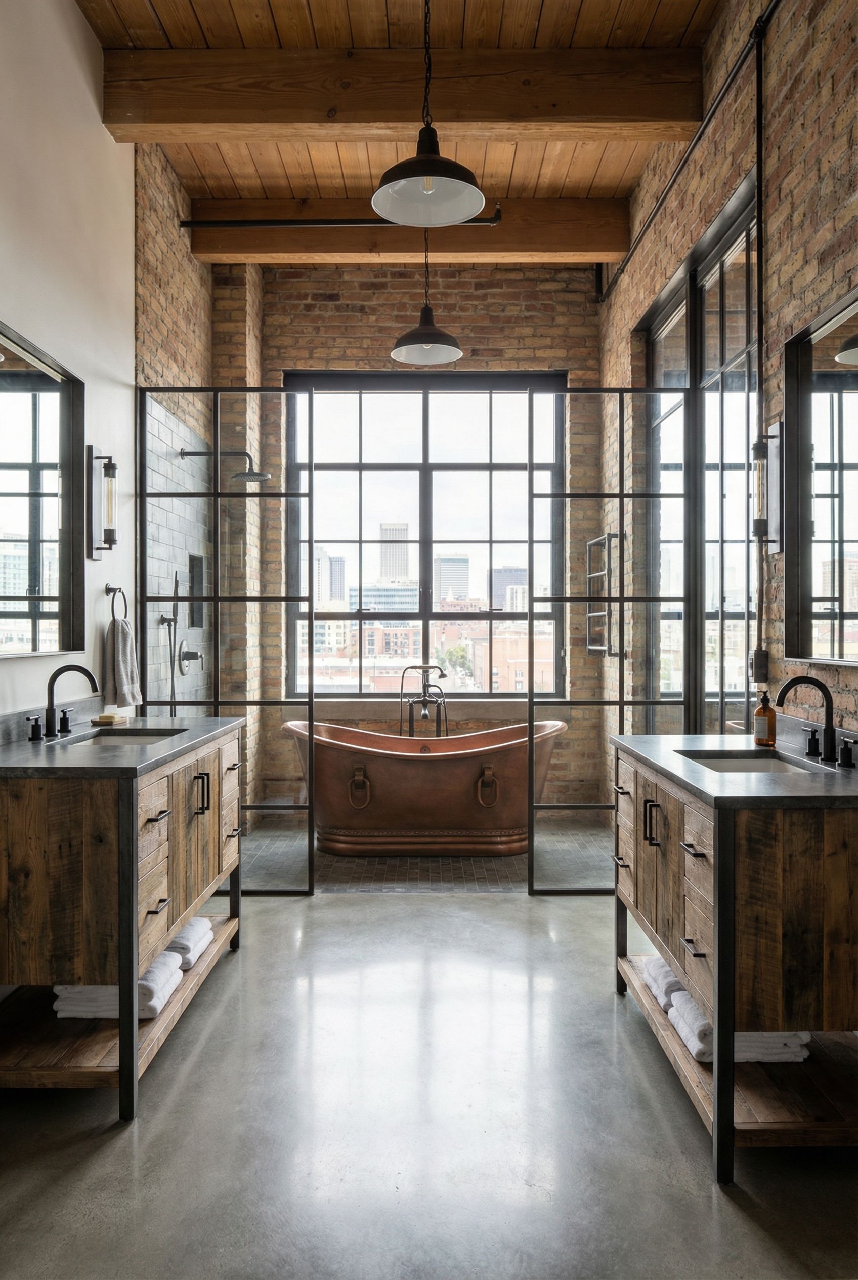 $100,000 Industrial-Chic Primary Bathroom Design
