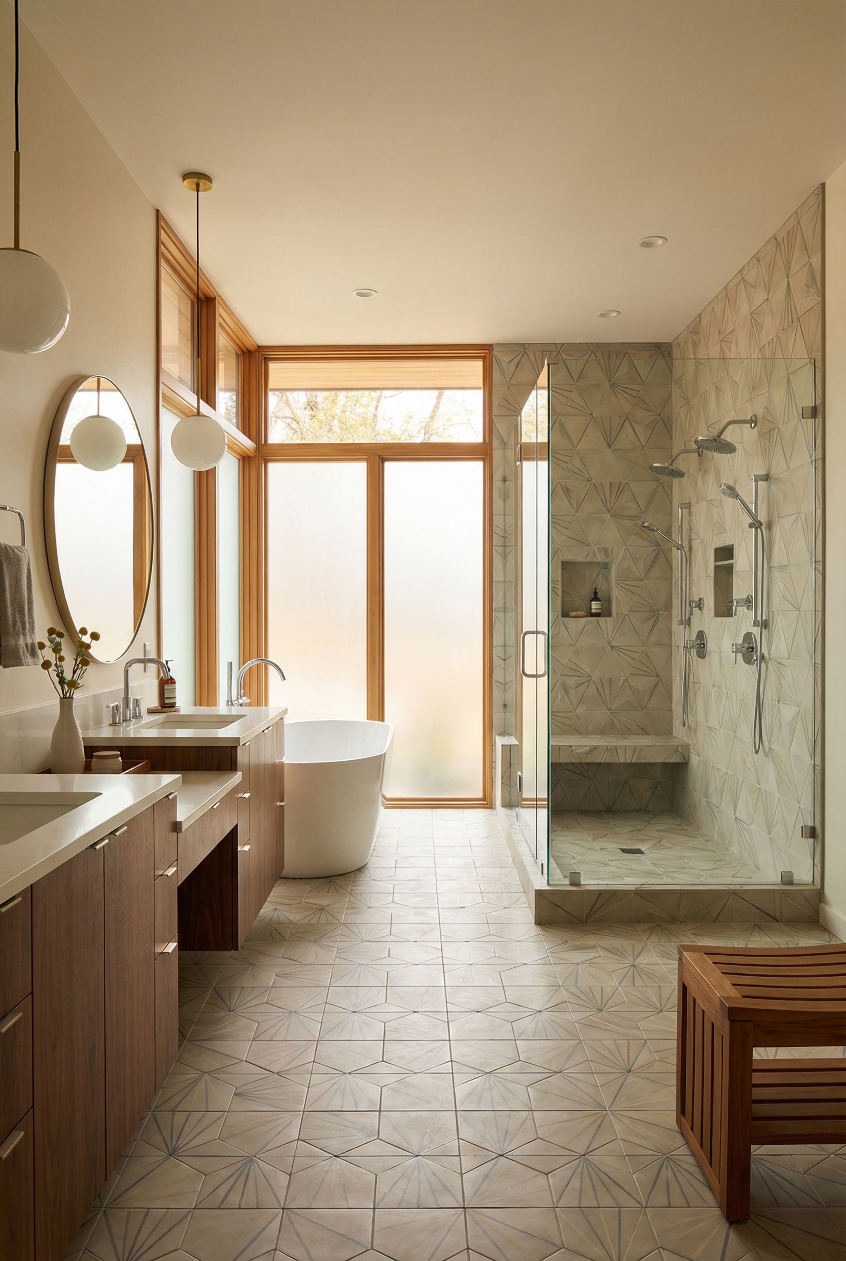 $100,000 Mid-Century Modern Primary Bathroom