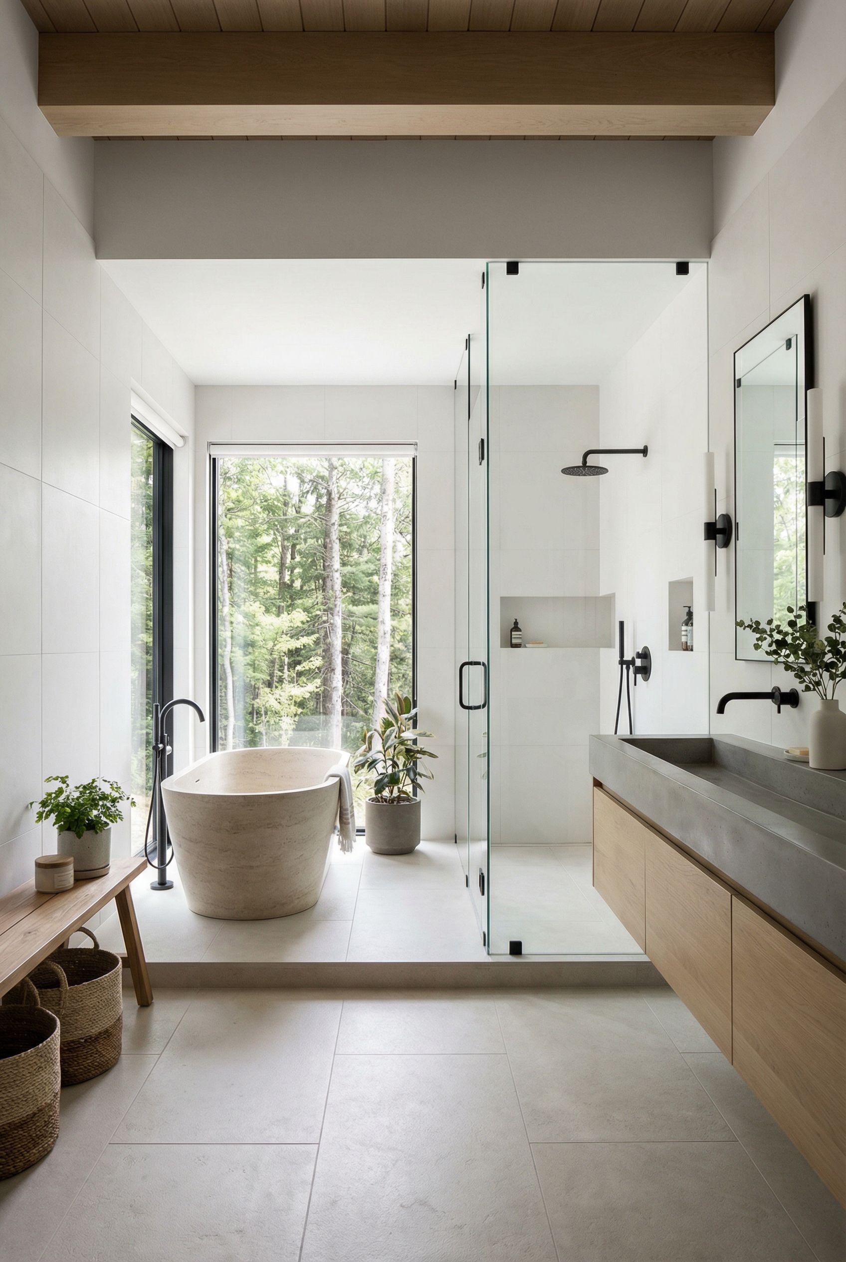 $100,000 Scandinavian Minimalist Primary Bathroom