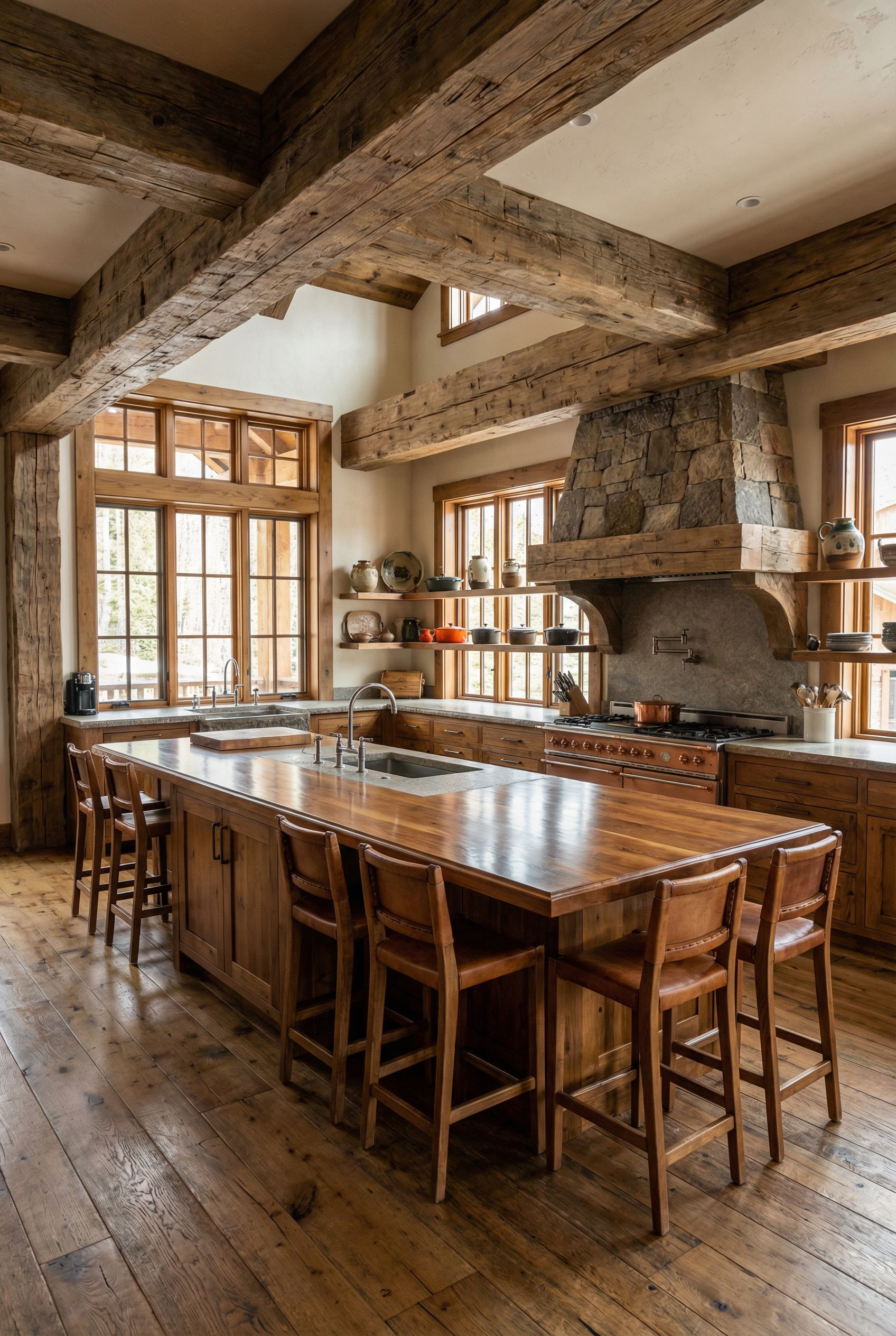 Alpine Luxury Chalet Kitchen with Reclaimed Wood Beams