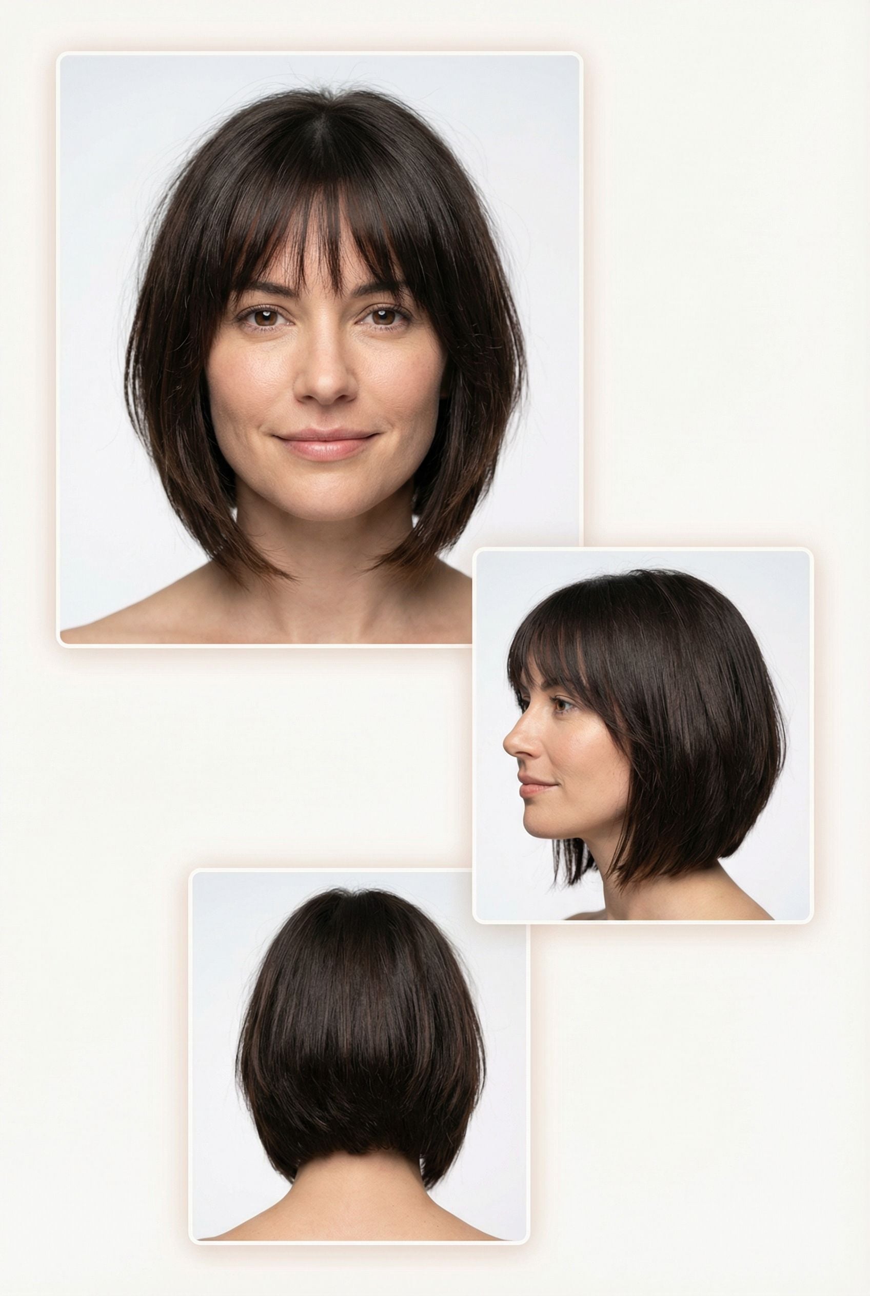 Angled Bob with Face-Framing Layers and Wispy Bangs