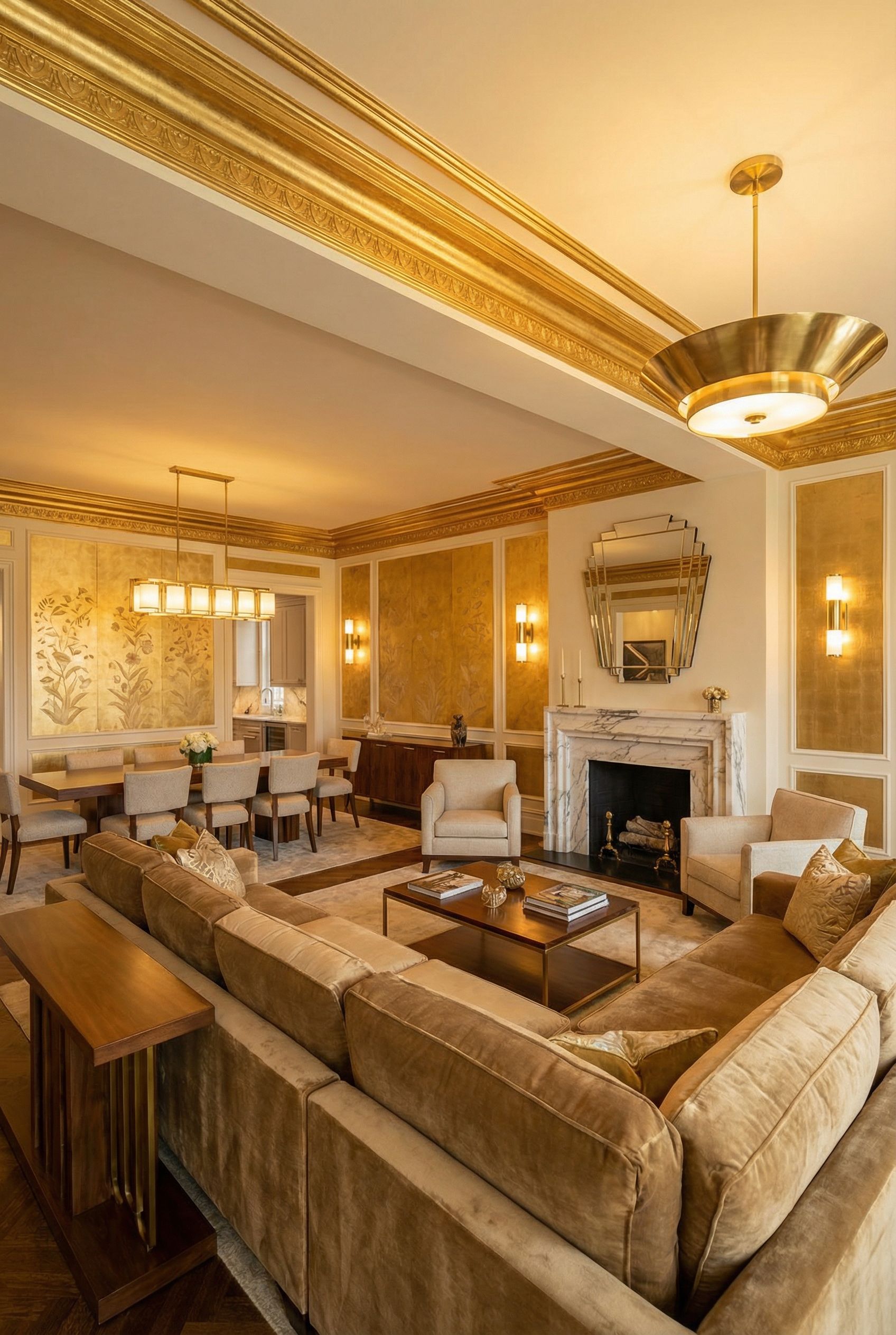 Art Deco Great Room with Gold Leaf Accents